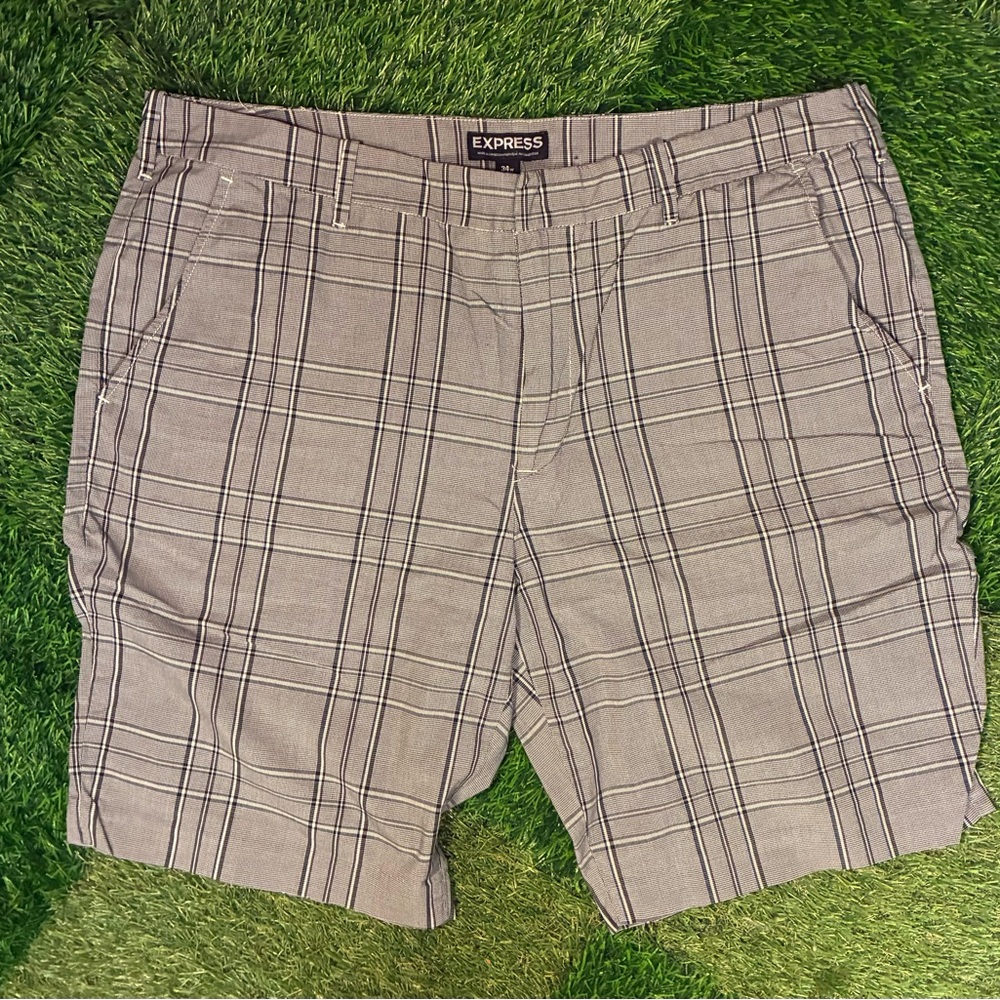 Express Men's Charcoal Checkered Shorts 8” inseam